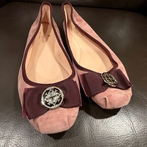 Kate Spade Mauve Suede Flats with Bow and Medallion
